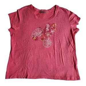 Three Hearts pink white yellow red sea shell print short sleeve t shirt sz PXL